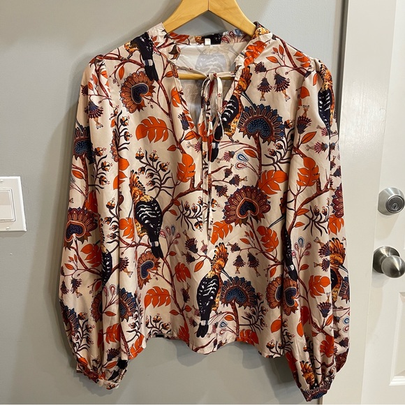 Emery Rose Boho Blouse Floral with Birds - Picture 3 of 13